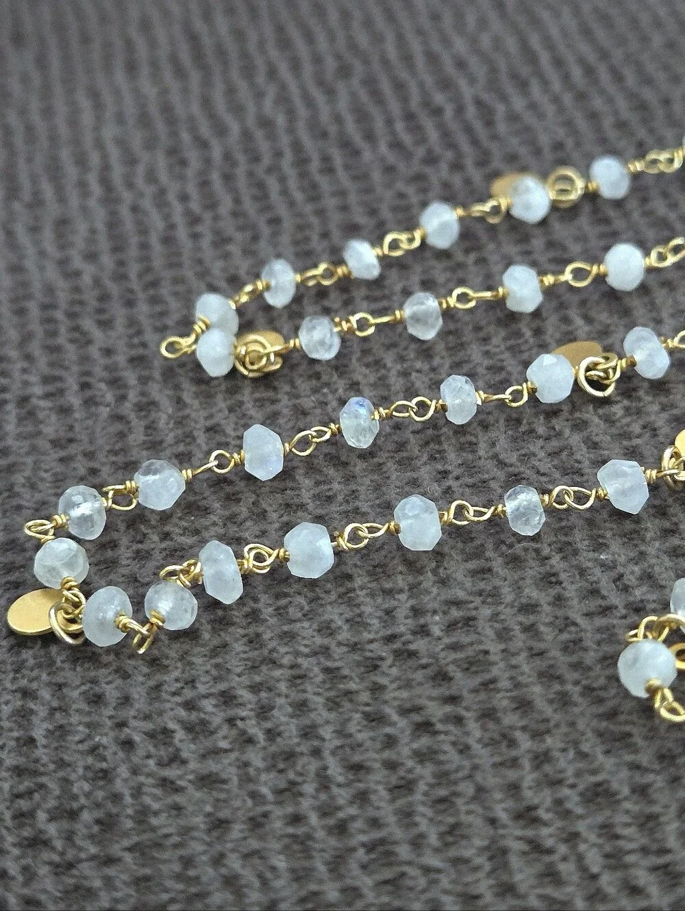 Long Necklace with Stationary Moonstone🌙 Beads and Brushed🖌 Gold💛 Paddles🏓 - Picture 16 of 16